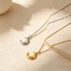 18K Gold-Plated Crescent Moon Pendant Necklace with Smooth Titanium Steel Chain