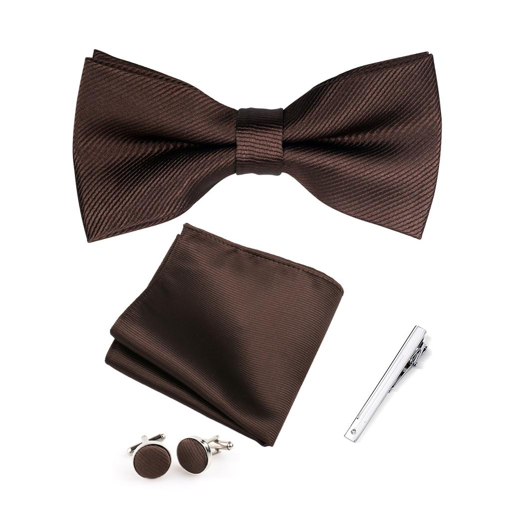 Elegante Set Regalo Uomo Papillon 4 Pezzi Papillon Monocolore Fazzoletto da Tasca Gemelli Fermacravatta Accessori per Abito Business Matrimonio Formale