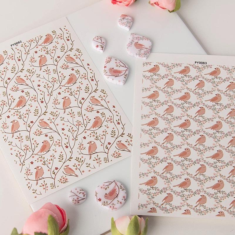 Early Spring Soft Ceramic Earrings Water Transfer Paper Flower Bird Pattern Clay Special Water Soluble Sticker DIY Handmade Tool