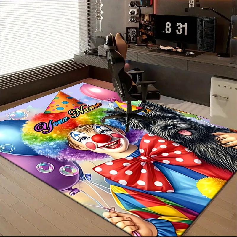 1PC Custom Name Clown Pup Party Fun Theme Floor Mat Ideal for Living Room, Game Rooms, Office, Bedroom Floor Mat Playful Design