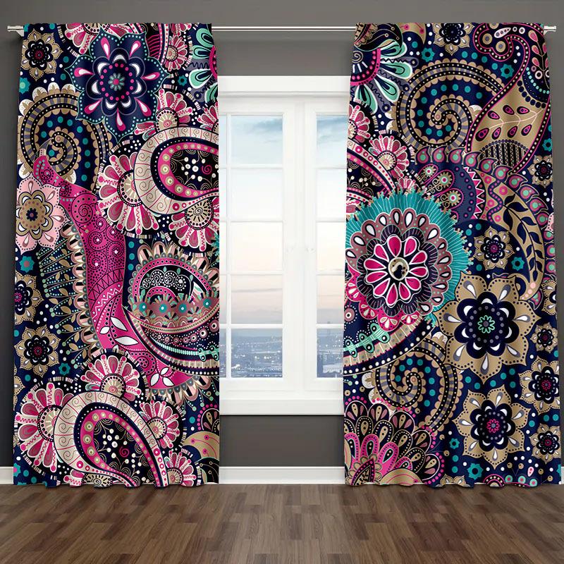 2pcs/set, Boho Geometric Polka Dot Digital Printing Curtain Living RoomCurtain, Blocking Curtain, Translucent Curtain Indoor Out