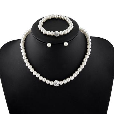 Parelketting Bijpassende Nieuwe High-end Parel Diamant Ketting Armband Stekoorbel Set