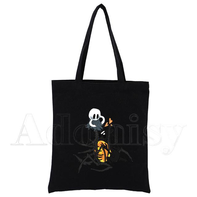 Hollow Knight Harajuku Konst Shopping Svarta Väskor Canvas Tote Bag Tryckt Tecknad Återanvändbar Tygkasse Handväska Axelväskor Anpassad
