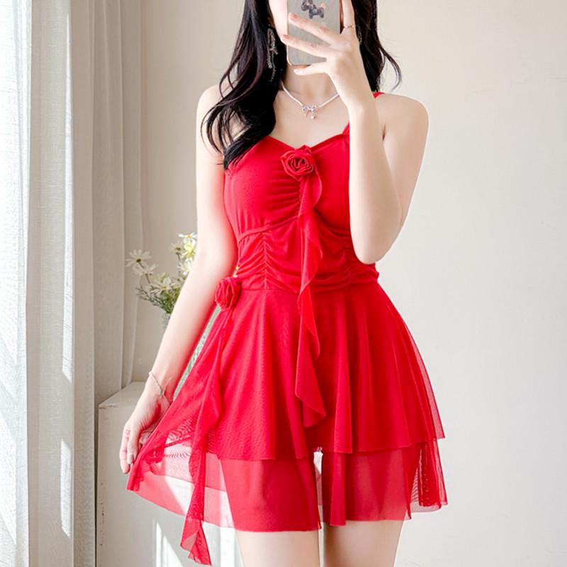 Elegant Sweet Style Slimming Resort Swimsuit with Conservative Skirt - Versatile Women's Swimwear
