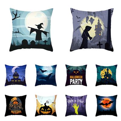 Halloween Horror Kürbis Fledermaus Sensenmann Druckmuster Home Wohnzimmer Sofa Dekoration Polyester Kissen Kissenbezug 45x45cm