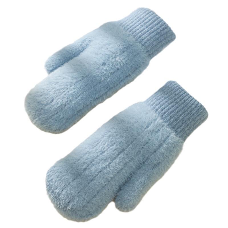 Gloves female winter cute student thickened couple male plush cycling cold warm full finger gloves