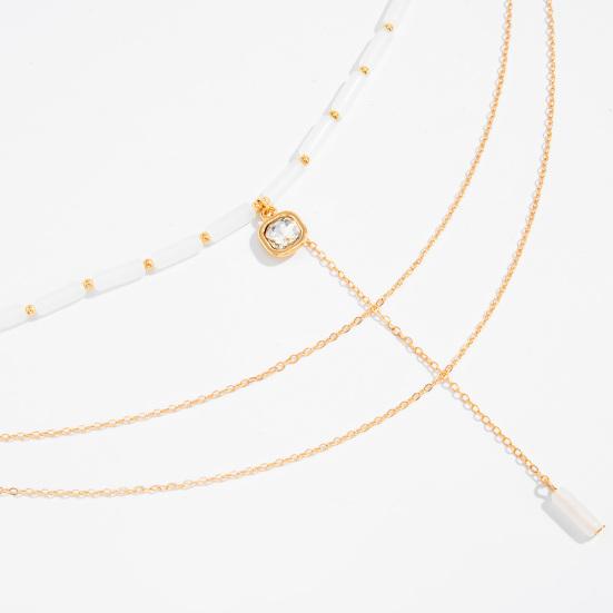 Layered Chain Necklace, Y Chain Long Necklace, Beaded Choker with Pendant, Elegant 3-Layer Necklace for Women Date Party Office Jewelry