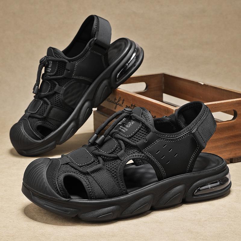Fashion Summer New Arrival Leather Outdoor Men's Sandals Breathable Slip-On Beach Shoes Fashionable Versatile Water-Resistant Footwear