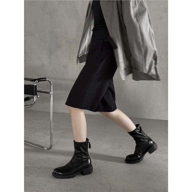 Short Boots Thick Boots and Chelsea Round Head High Cigarette Short Push~ Martin Women's Platform Boots