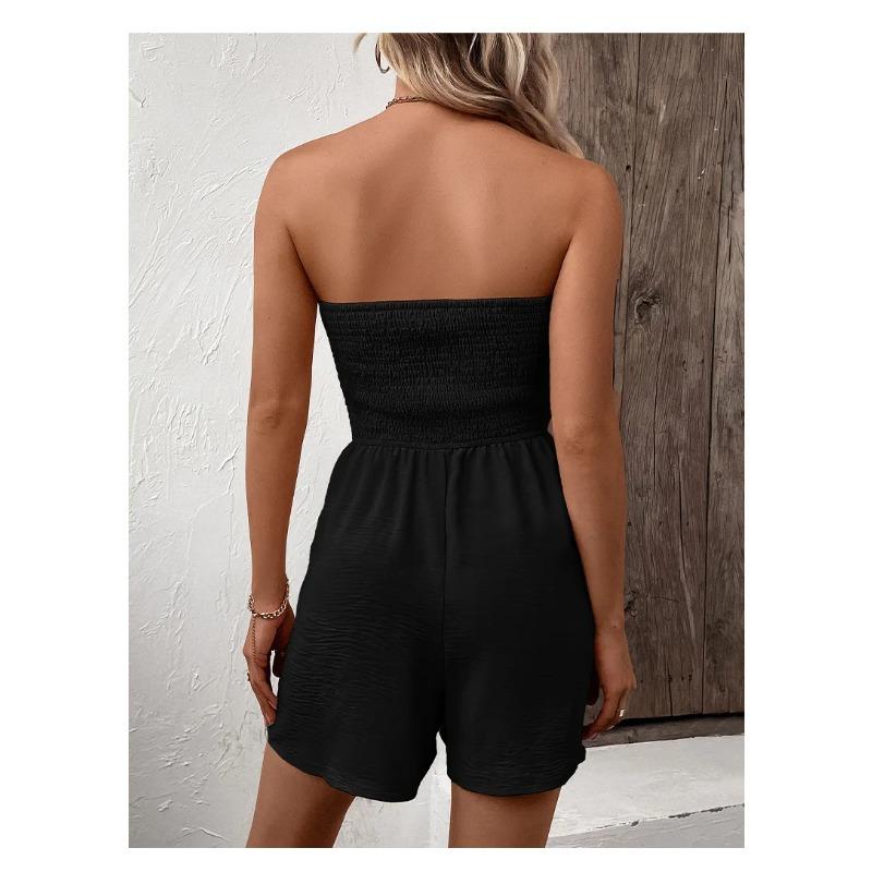 Summer Fashion Splicing Women's Solid Color Sexy Sleeveless Button Tie Waist Casual Comfortable Jumpsuit Shorts