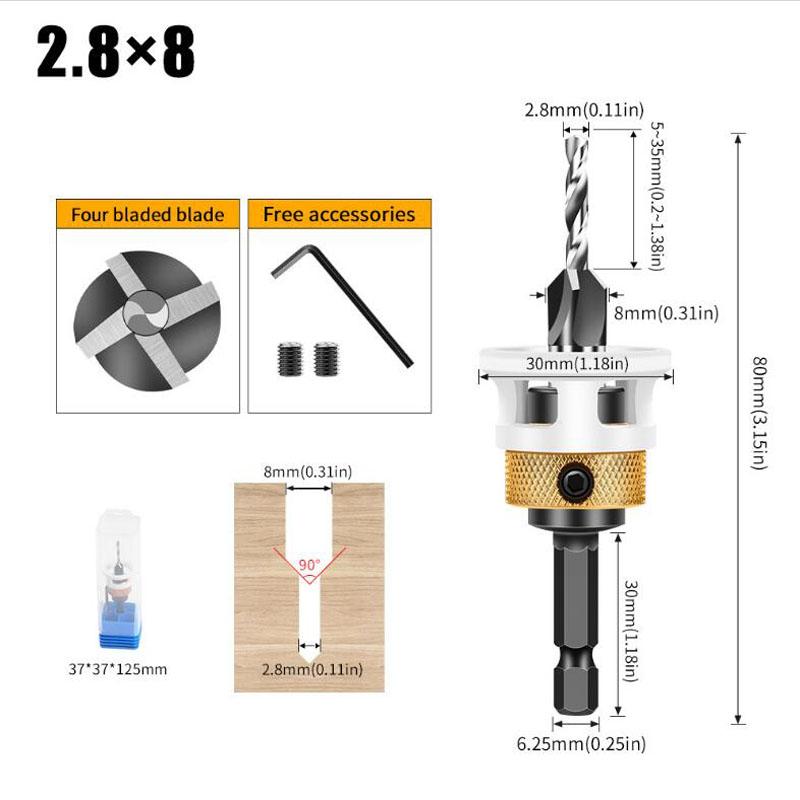 Woodworking Limit Four Edge Countersink Drill Alloy Drill Cone Drill Adjustable Depth Step Drill Screw Countersink Drill Bit