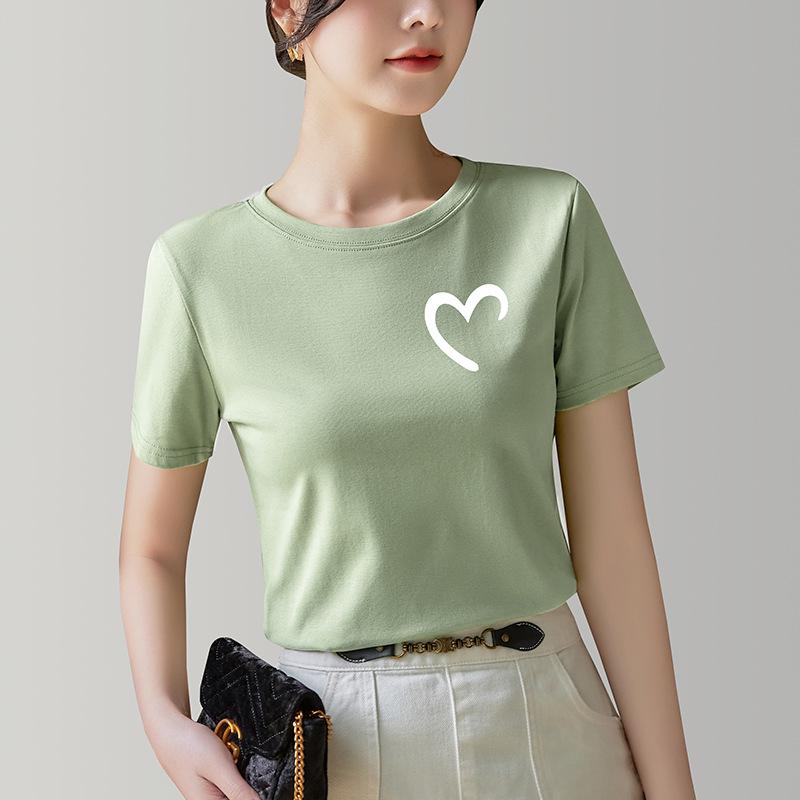 

Футболка с короткими рукавами и круглым вырезом спереди для женщин, новая женская футболка из эластичного хлопка с принтом в виде сердца, корейский повседневный топ 5XL