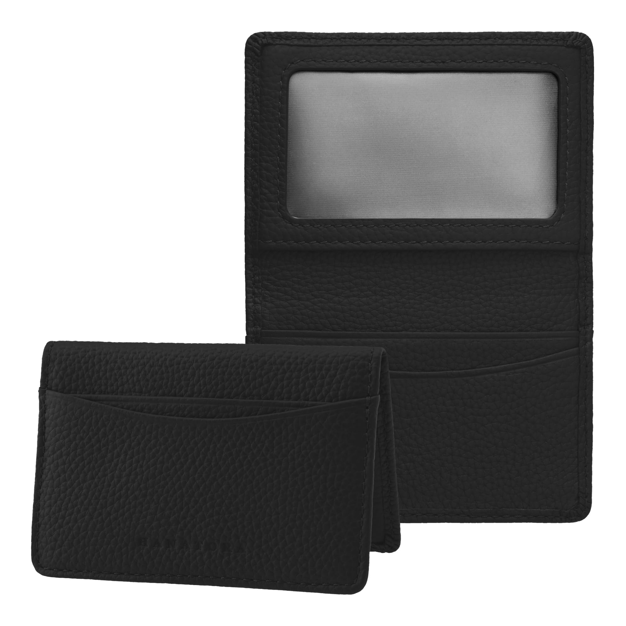 

Card Case Genuine Leather Thin Window Brand Commuter Holder Credit Card Genuine Cow Leather Shrink Leather Present Outing Gift Black [HANATORA] Men s чорний