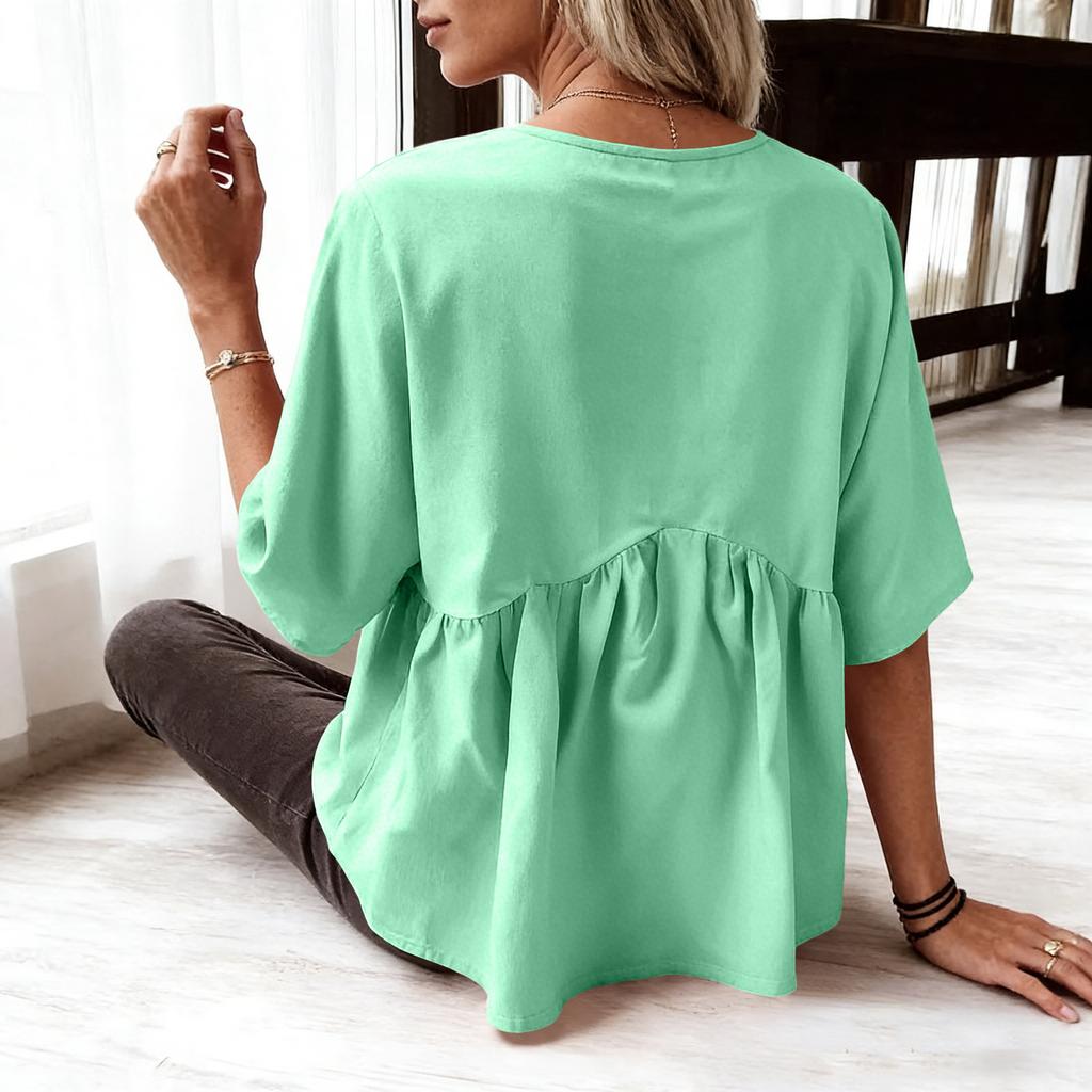 Damen Freizeit Locker Und Modisch Kurzärmlig V-Ausschnitt Pullover Oberteil