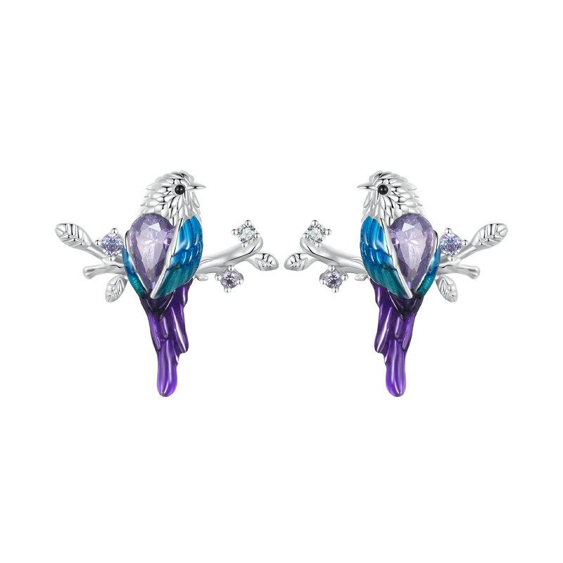 Bamoer 925 Silver Green Dragonfly Stud Earrings White Gold Plated Insect Earrings for Women Party Fine Jewelry Gift