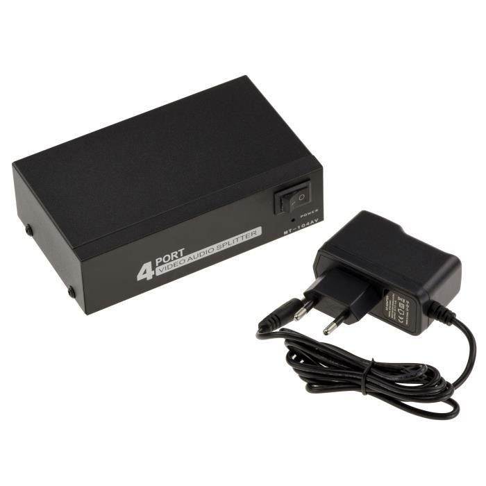 Splitter audio stereo + video composite - amplifié - 4 ports - noir - rca - 4 sorties