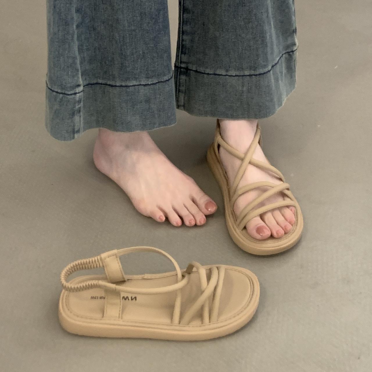 

Roman sandals women s 2025 new summer wear with skirt casual Internet celebrity fairy style versatile flat beach 35 хаки