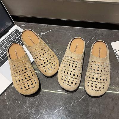 Hollow Bag Head Half Slippers Women's Summer 2025 Boken New Outer Wear Thick-soled Casual Cool Slippers Versatile Soft Bottom