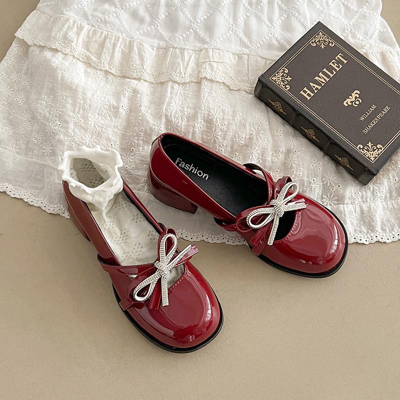 Fashion Retro Women's Pumps Lolita Mary Jane Shoes Women Vintage Shallow Chunky High Heeled Platform Round Head Bowknot Single Shoes
