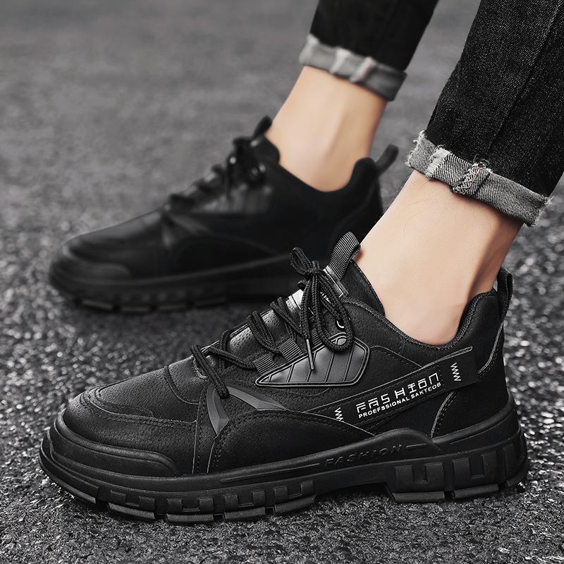 

Модная мужская кожаная обувь Мужские весенне-осенние повседневные мотоциклетные ботильоны Hombre Мужские ботинки на шнуровке на платформе Мужская модная обувь 44 чёрный