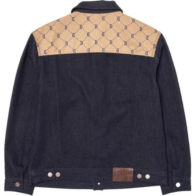 New MLB Denim Mixed Jacquard Dia Monogram Boston Red Sox Denim Jackets Coats Unisex Marine Blue 3ADKM0544-43NYD