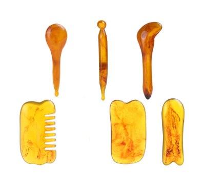 

Resin GuaSha Scraping SPA Massage Tool 6 in 1 Kit for Facial Neck Arms Body Legs Back Gua Sha Board Acupoint Face Eye Care янтарь