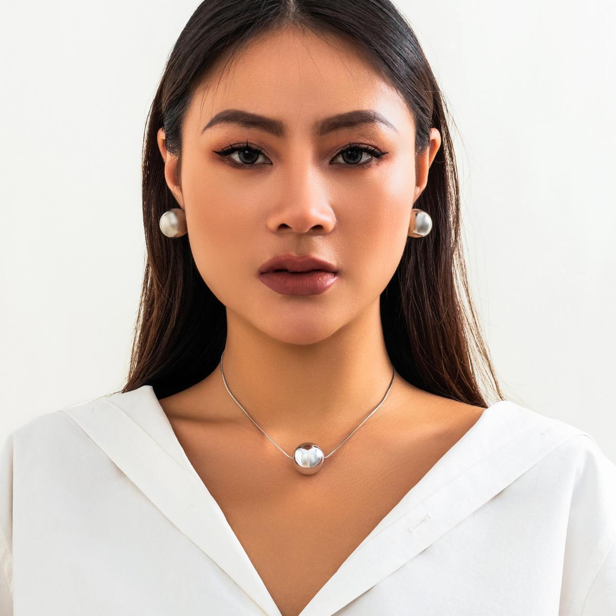 

High Quality Punk Big Ball Pendant Snake Bone Chain Necklace Stud Earrings for Women Vintage Choker Jewelry On The Neck Gift New