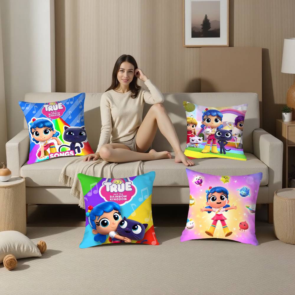 Husa de pernă T-True And The R-Rainbow Kingdom Pătrat Imprimată pe Ambele Părți Husa Pernă pentru Canapea Decor Cameră de Pat Acasă Cadou
