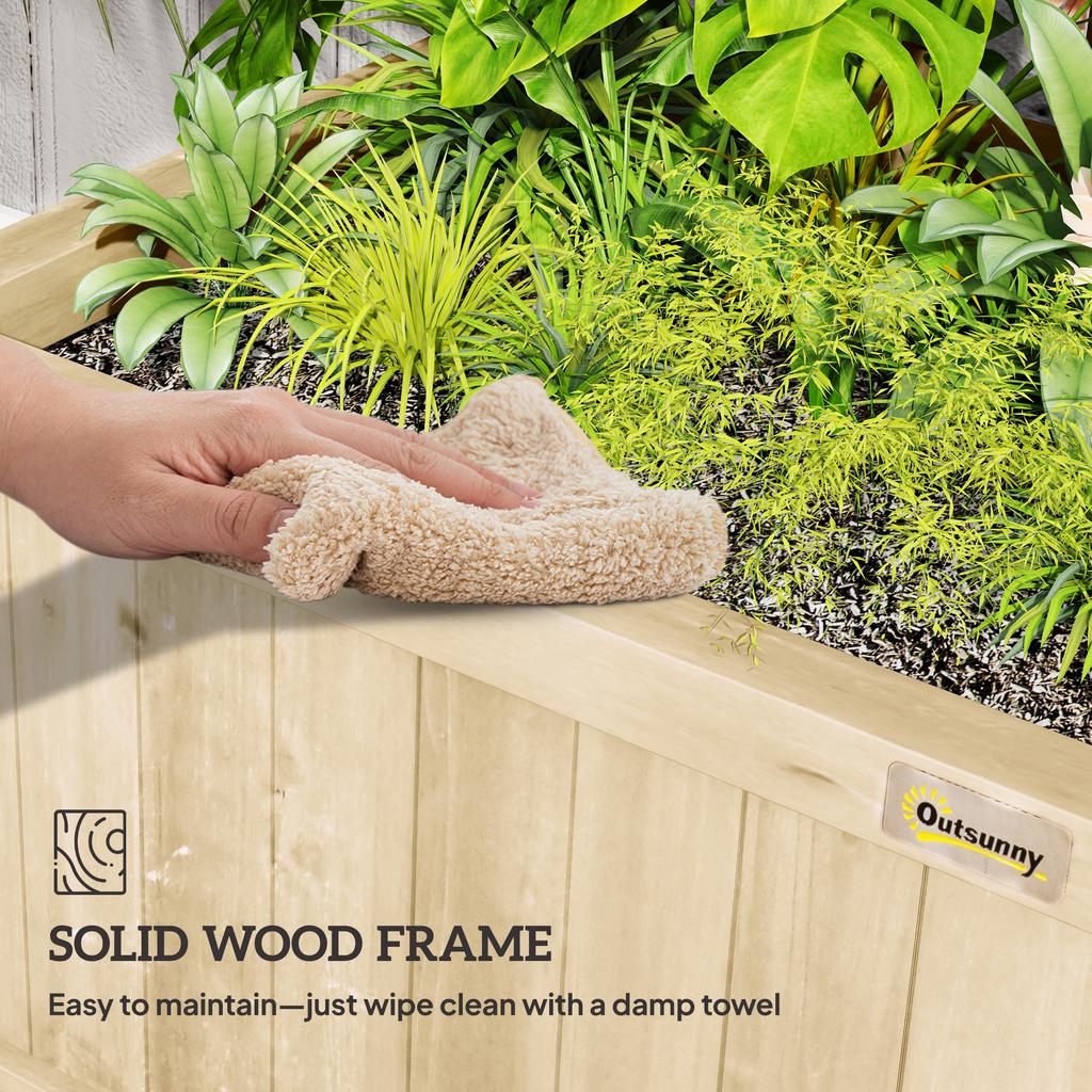 Raised Bed with Drainage Holes, Wood Planter with Trellis for Climbing Plants To Grow Vegetables, Flowers, Natural