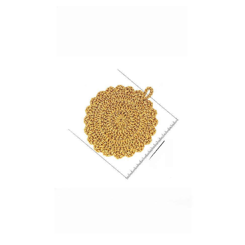 Floral Golden Thread Non-Stick Dish Cloth | Korean-Style Scrubber & Hand-Crocheted Coaster