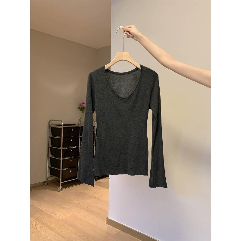 

Pure desire Spice girl collar slim fit inside long-sleeved top women s autumn beautiful horn sleeve design sense knitted sweater tide L темно-сірий