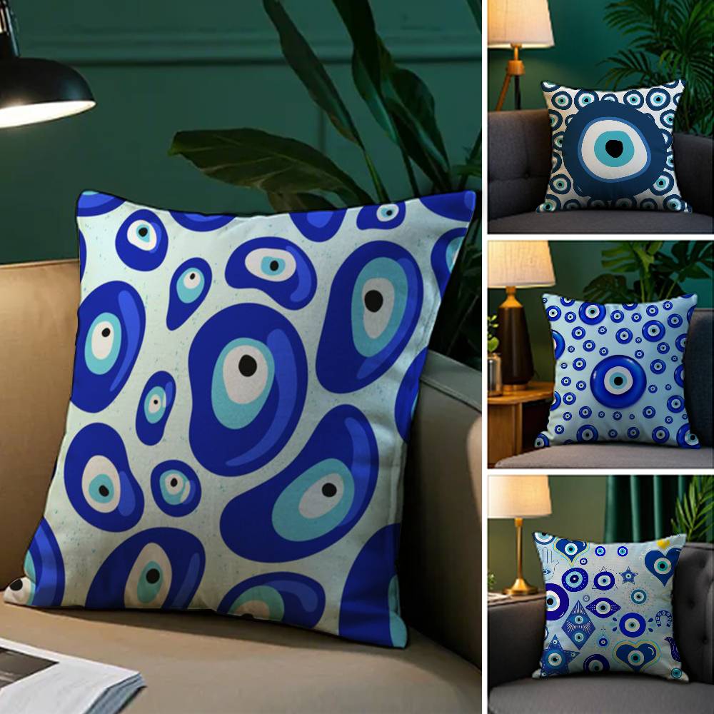 Evil Eye Symbol Art Pillow Case Comfort Sofa Bed Silky Elegant Invisible Zipper Decorative Cushion Cover