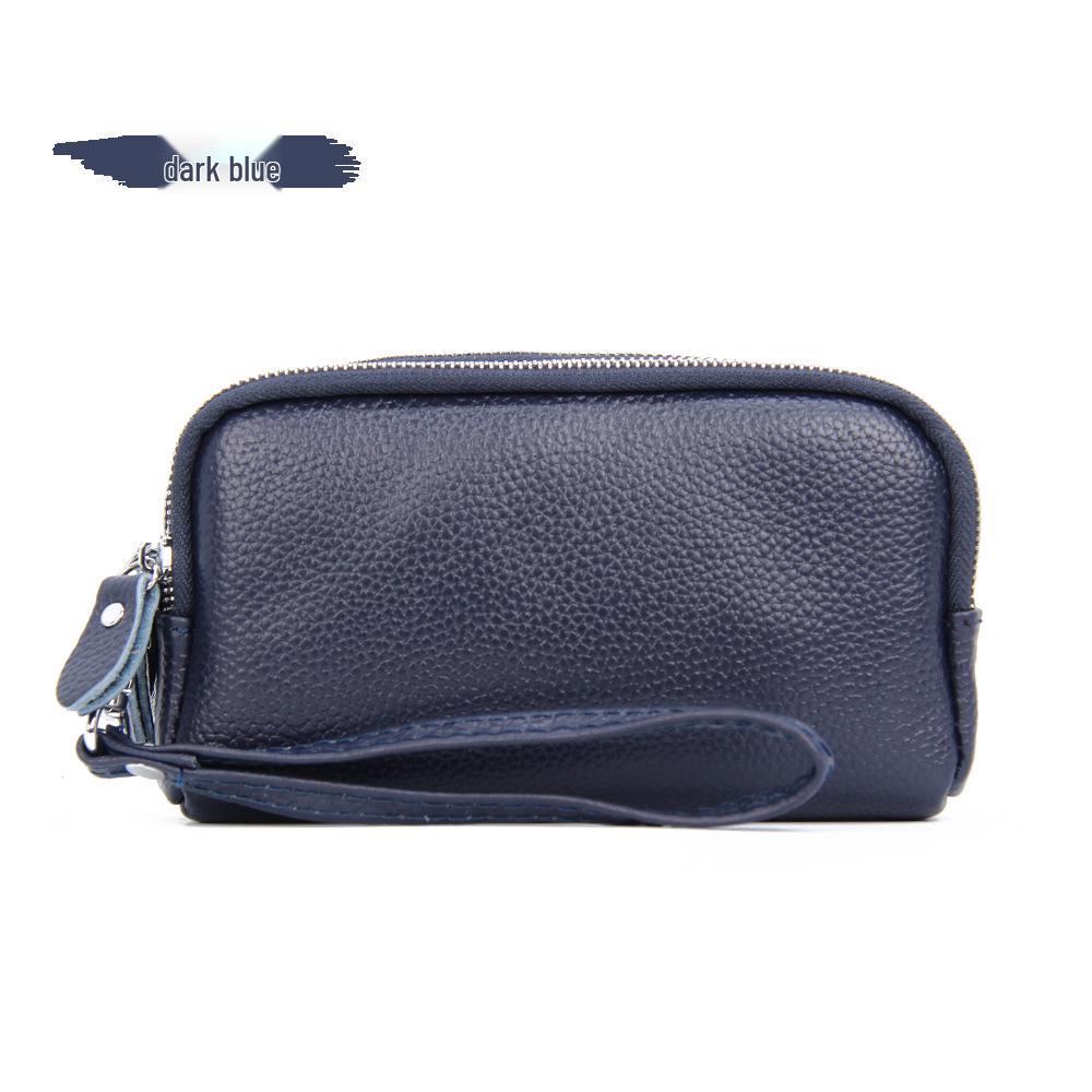 Top Layer Cowhide Women's Clutch: Genuine Leather Long Wallet with Three-Layer Zipper, Large Capacity, Wrist Strap.