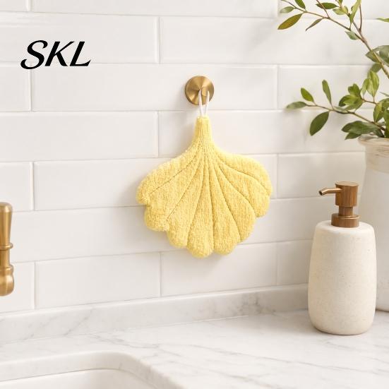 Decorative Bathroom Hand Towel Leaf Shape Towel, Soft Absorbent with Hanging Loop, Loop Cute Maple Ginkgo Design for Kitchen Drying Coral Velvet