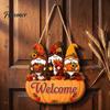 Autumn Welcome Sign Pumpkin Gnome for Front Door, Rustic Wood Hanging Wooden Ornament with Hemp Rope Fall Harvest Home Porch Wall Decorations
