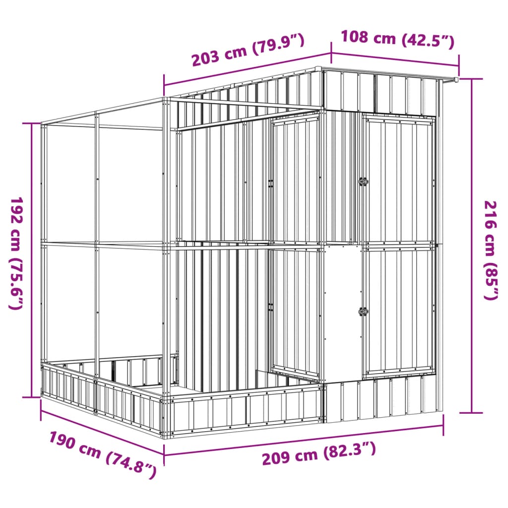 Vidaxl Aviary with Extension, Silver, 209X203X216 Cm, Steel