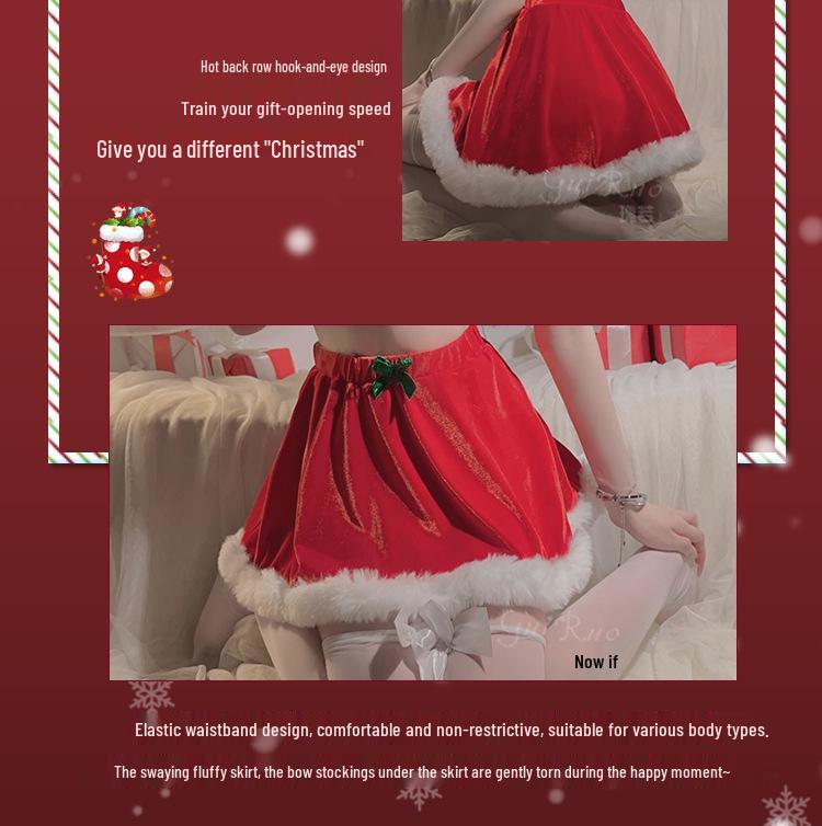 Gorgeous Velvet Lingerie: Sexy Three-Piece Bra, Short Skirt, & Christmas Naughty Set