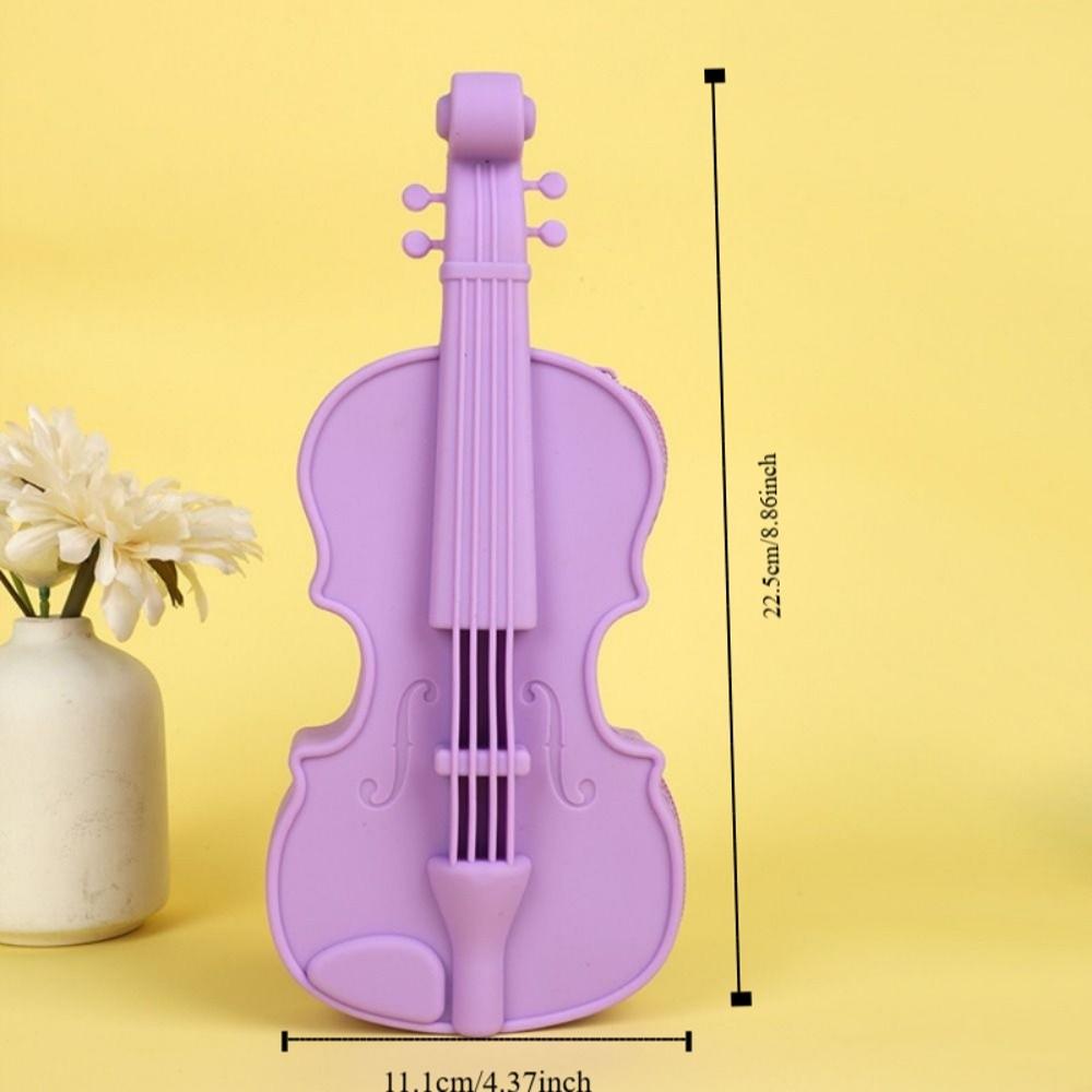 Zipper Closure Violin Stationery Bag High Appearance Level Silicone Zipper Pencil Bag  School Use