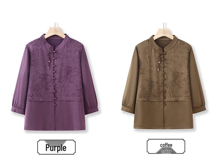 Summer 2025 Fashionable Chiffon Top for Middle-Aged and Elderly Women - Seven-Sleeve Design