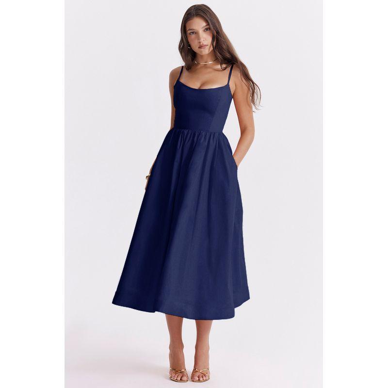 Waist Hugging Solid Color Suspender Dress Waist-Tight Pure Color Sling Dress