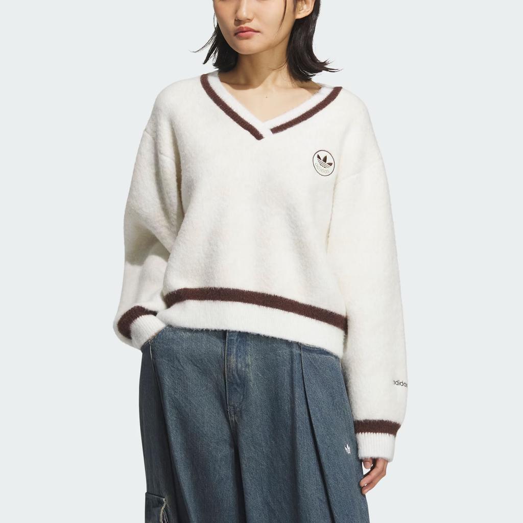 adidas Originals Houndstooth Sweatshirt V-Neck Knit Women Tops KC2687