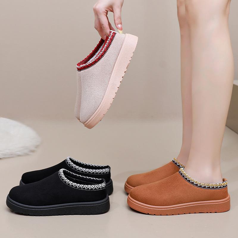 Fashion Winter Women Cotton Shoes 2025 Cashmere Warm Thick Sole Heelless Snow Boots Woman Covered Mop Warm Booties Fur Half Slipper