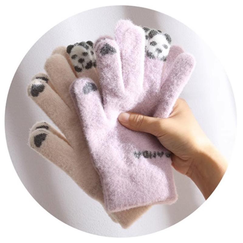 Riding Gloves Touch Screen Five Fingers Cute Warm Thickened Cold Knitted Wool Cotton Gloves Fall And Winter Female