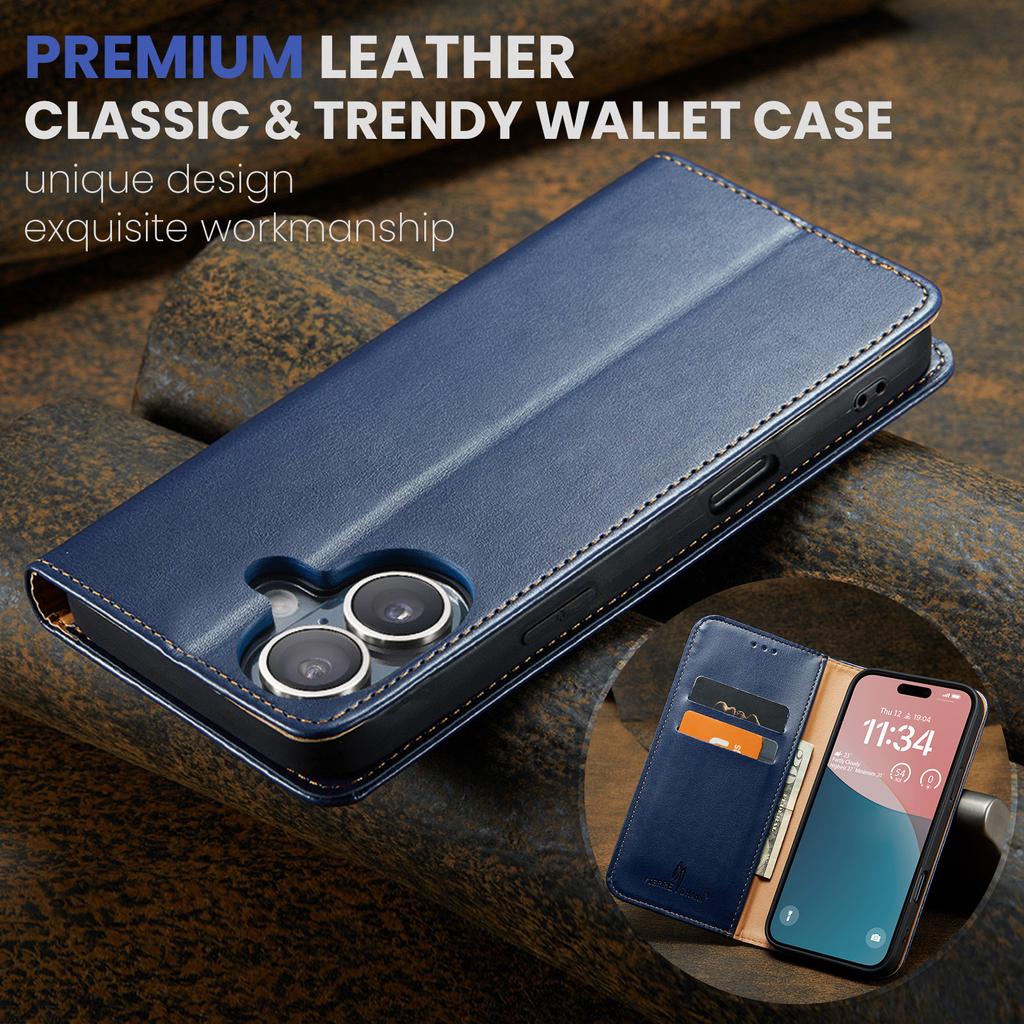 FIERRE SHANN For iPhone 17 Case PU Leather Flip Stand Wallet Phone Cover