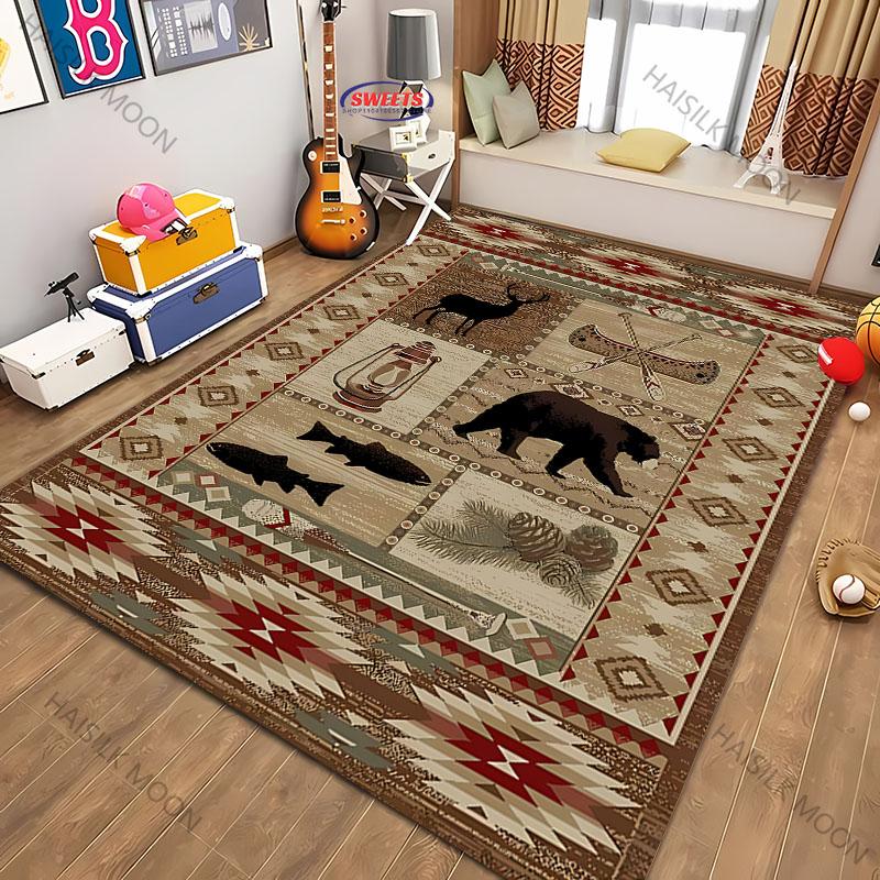 Amerikanischer Country-Retro-Stil Teppich mit Tierdruck für moderne Heimdekoration, schmutzabweisend, Kinderspiel Anti-Rutsch-Dekormatte Geschenk