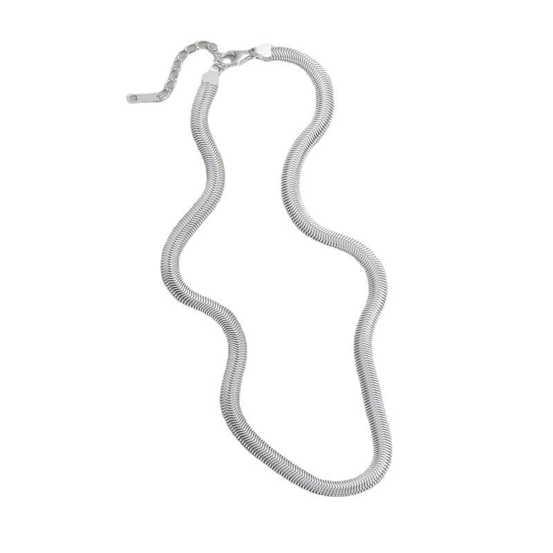 S925 Sterling Silver Korean Fashion Textured Flat Snake Necklace Blogger Style Clavicle Chain