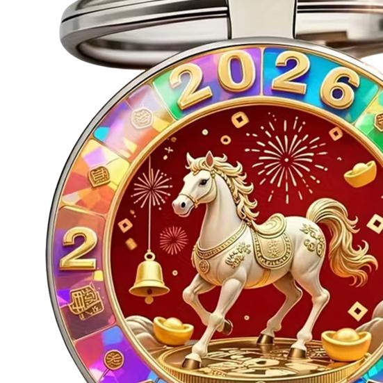 2026 Horse Pattern Keychain 2D Flat Round Metal Pendant for Car Keys Bag Decoration Shin Gift