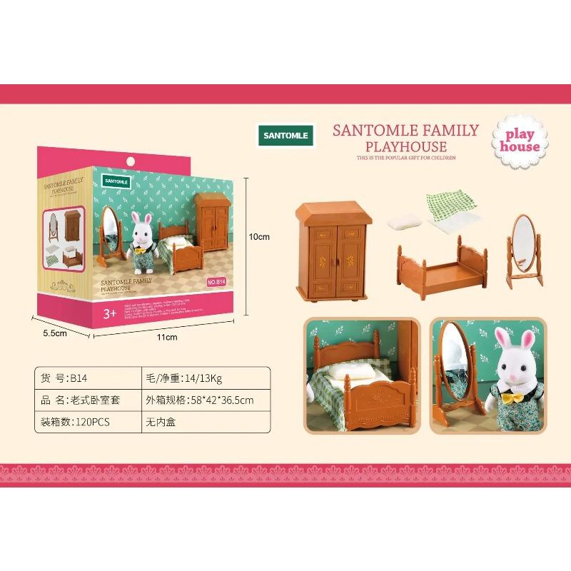 Forest Home Animal Family Mini Rabbit Villa Living Room Kitchen Bedroom Garden Micro Furniture Set Girl Pretend Play Toy Model