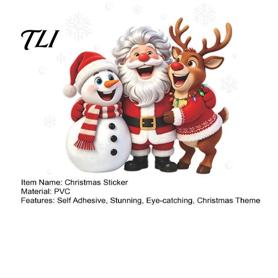 Easy Install Holiday Accents Christmas Window Clings, Peel And Stick Winter Santa Snowman Reindeer DIY Festive Home Supplies Decals, PVC Xmas