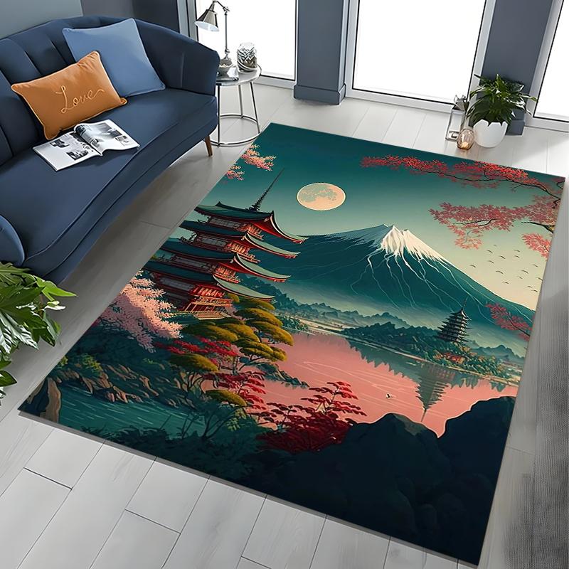 Japanese Cherry Blossom Mount Fuji 3D Large Area Kids Carpet for Home Living Room Child Rugs Bedroom Sofa Doormat Floor Mat Gift